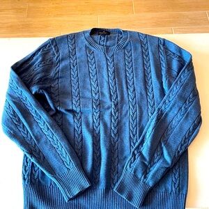 Brooks Brothers Blue Crewneck Sweater with Ribbed Collar